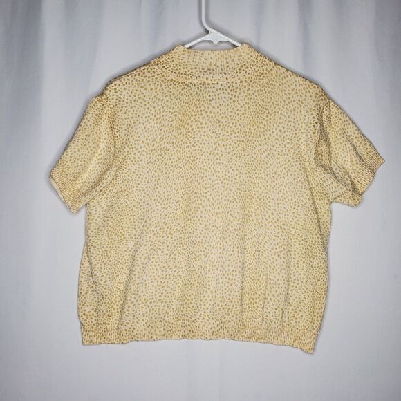 Liz Sport Short Sleeve Mock Sweater Women Petite Lg Animal Cotton Quiet Luxury - Picture 2 of 6